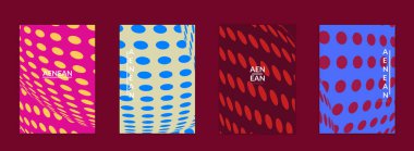 Görsel bozulma etkisiyle soyut yarım ton uçucu şablonu. Optik sanat geçmişi. Çarpık üç boyutlu uzay. Düz arkaplan üzerinde daireleri olan gelecekçi vektör illüstrasyonu