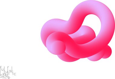 Soyut üç boyutlu sıvı şekil beyaz arkaplanda izole edilmiş. Web afişi ya da el ilanı için renkli eğimli element. Dalgalar ve kıvrımlarla çok renkli karışım.