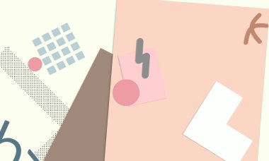 Soyut kağıt kesimi üst görünüm. Kağıt kesikli arka plan şablonu geometrik şekiller düz ve 3D gerçekçi gölge ile yatıyordu. Pastel renkler. Vektör sancak kağıt biçimi.