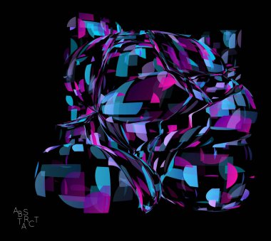 Küçük şeffaf parçacık patlamasından oluşan soyut fütürist şekil. Optik sanat geometrik arka planı ve yüksek hareket hızı. Siyaha izole edilmiş gelecekçi vektör illüstrasyonu