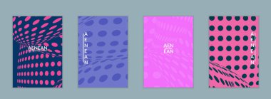 Görsel bozulma etkisiyle soyut yarım ton uçucu şablonu. Optik sanat geçmişi. Çarpık üç boyutlu uzay. Düz arkaplan üzerinde daireleri olan gelecekçi vektör illüstrasyonu