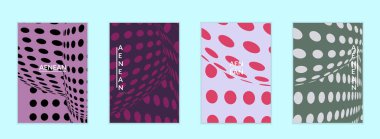 Görsel bozulma etkisiyle soyut yarım ton uçucu şablonu. Optik sanat geçmişi. Çarpık üç boyutlu uzay. Düz arkaplan üzerinde daireleri olan gelecekçi vektör illüstrasyonu