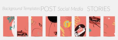 Sosyal medya için yaratıcı altyapılar. Düzenlenebilir hikaye şablonları. El çizimi ile Pastel sosyal medya uygulamaları için promosyon arka planlarını karalar.
