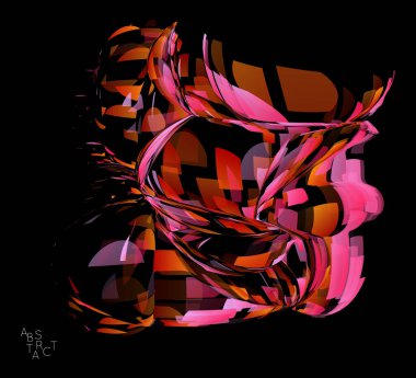 Küçük şeffaf parçacık patlamasından oluşan soyut fütürist şekil. Optik sanat geometrik arka planı ve yüksek hareket hızı. Siyaha izole edilmiş gelecekçi vektör illüstrasyonu