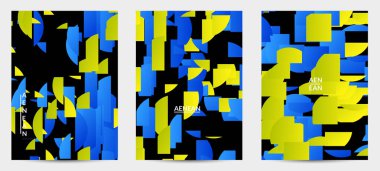 Parlak renkli rastgele çizgili soyut el ilanı şablonu. Dağılmış geometrik şekilli dinamik modern tasarım. Basit renkli fütürist elementler. Spor müziği sosyal medya düzeni.