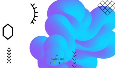 Beyaz ve basit siyah geometrik şekiller üzerinde 3D sıvı şekilli parlak renkli iniş sayfası şablonları. Akışkan renk pankartları ayarlandı. Yaratıcı 3B karışım, dinamik bileşimi şekillendirir.