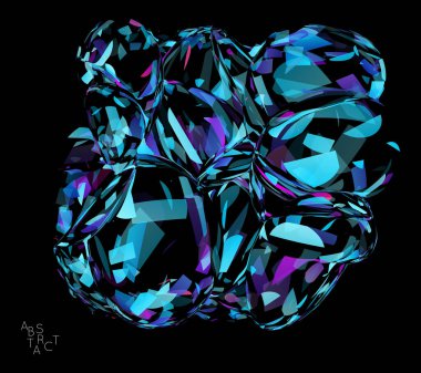 Küçük şeffaf parçacık patlamasından oluşan soyut fütürist şekil. Optik sanat geometrik arka planı ve yüksek hareket hızı. Siyaha izole edilmiş gelecekçi vektör illüstrasyonu