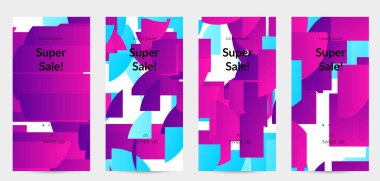 Parlak renkli rastgele çizgileri olan soyut öyküler. Dağılmış geometrik şekilli dinamik modern tasarım. Basit renkli fütürist elementler. Spor müziği sosyal medya düzeni.