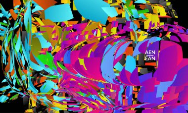 Parlak renkli küçük parçacık patlaması içeren soyut iniş sayfası şablonu. Spor müziği sosyal medya düzeni. Dış uzay hareketli optik sanat dinamik arka planı. Gelecekçi vektör.