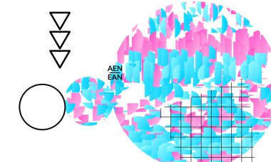 Beyaz üzerine parlak renkli çizgilerle çevrili soyut örtülü şablonlar. Geometrik şekilli dinamik modern tasarım. Basit renkli fütürist elementler.