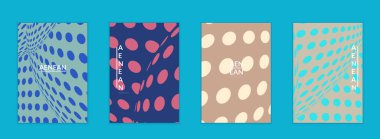 Görsel bozulma etkisiyle soyut yarım ton uçucu şablonu. Optik sanat geçmişi. Çarpık üç boyutlu uzay. Düz arkaplan üzerinde daireleri olan gelecekçi vektör illüstrasyonu