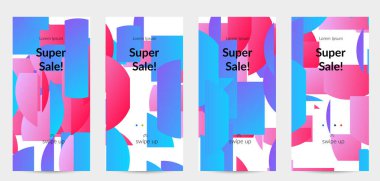 Parlak renkli rastgele çizgileri olan soyut öyküler. Dağılmış geometrik şekilli dinamik modern tasarım. Basit renkli fütürist elementler. Spor müziği sosyal medya düzeni.