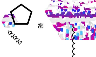 Beyaz üzerine parlak renkli çizgiler doldurulmuş altıgenli soyut örtülü şablonlar. Geometrik şekilli dinamik modern tasarım. Basit renkli fütürist elementler.