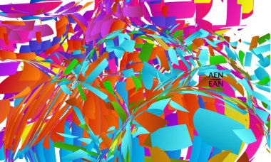 Parlak renkli küçük parçacık patlaması içeren soyut iniş sayfası şablonu. Spor müziği sosyal medya düzeni. Dış uzay hareketli optik sanat dinamik arka planı. Gelecekçi vektör.