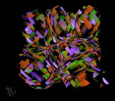 Küçük şeffaf parçacık patlamasından oluşan soyut fütürist şekil. Optik sanat geometrik arka planı ve yüksek hareket hızı. Siyaha izole edilmiş gelecekçi vektör illüstrasyonu