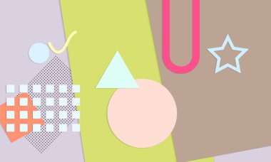 Soyut kağıt kesimi üst görünüm. Kağıt kesikli arka plan şablonu geometrik şekiller düz ve 3D gerçekçi gölge ile yatıyordu. Pastel renkler. Vektör sancak kağıt biçimi.