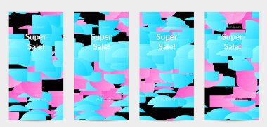 Parlak renkli rastgele çizgileri olan soyut öyküler. Dağılmış geometrik şekilli dinamik modern tasarım. Basit renkli fütürist elementler. Spor müziği sosyal medya düzeni.