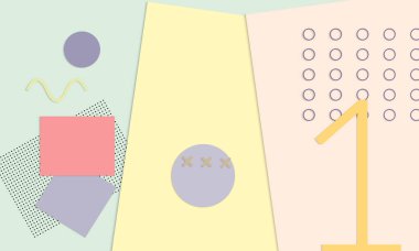 Soyut kağıt kesimi üst görünüm. Kağıt kesikli arka plan şablonu geometrik şekiller düz ve 3D gerçekçi gölge ile yatıyordu. Pastel renkler. Vektör sancak kağıt biçimi.