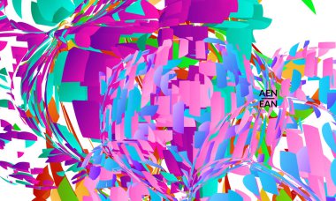 Parlak renkli küçük parçacık patlaması içeren soyut iniş sayfası şablonu. Spor müziği sosyal medya düzeni. Dış uzay hareketli optik sanat dinamik arka planı. Gelecekçi vektör.