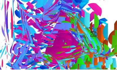 Parlak renkli küçük parçacık patlaması içeren soyut iniş sayfası şablonu. Spor müziği sosyal medya düzeni. Dış uzay hareketli optik sanat dinamik arka planı. Gelecekçi vektör.