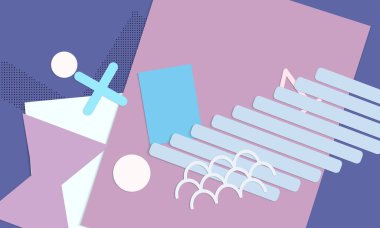 Soyut kağıt kesimi üst görünüm. Kağıt kesikli arka plan şablonu geometrik şekiller düz ve 3D gerçekçi gölge ile yatıyordu. Pastel renkler. Vektör sancak kağıt biçimi.