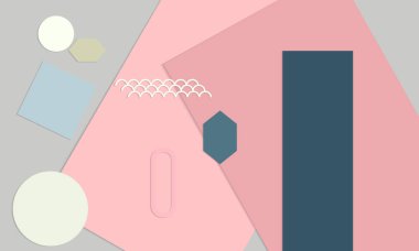 Soyut kağıt kesimi üst görünüm. Kağıt kesikli arka plan şablonu geometrik şekiller düz ve 3D gerçekçi gölge ile yatıyordu. Pastel renkler. Vektör sancak kağıt biçimi.