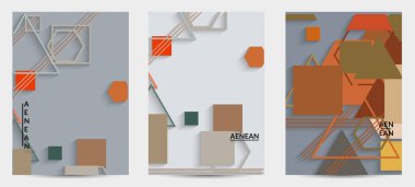 Soyut retro renkli orta yüzyıl arka planı. Üst üste binen geometrik şekilli modern malzeme tasarımı. Kağıt kesiminin gerçekçi gölgesi. Farklı seviyelerde kağıt yüzeyleri olan şablon.