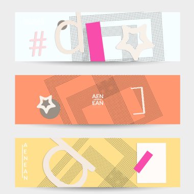 Soyut kağıt kesimi üst görünüm. Kağıt kesikli sancak şablonları geometrik şekiller düz ve 3D gerçekçi gölge ile yatıyordu. Pastel renkler. Vektör sancak seti kağıt biçimi.