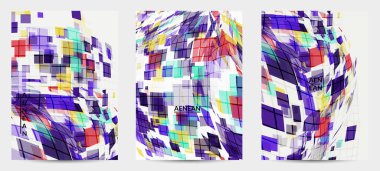 Kare piksel mozaik şekli bozulmuş. Şeffaf gecekonducular dinamik hareket etkisi yaratır. Soyut hava balonu vektör arkaplanı.