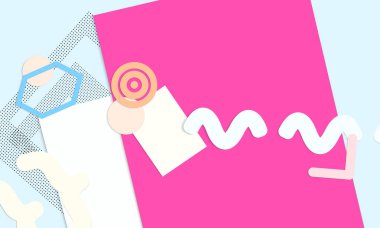 Soyut kağıt kesimi üst görünüm. Kağıt kesikli arka plan şablonu geometrik şekiller düz ve 3D gerçekçi gölge ile yatıyordu. Pastel renkler. Vektör sancak kağıt biçimi.