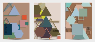 Soyut retro renkli orta yüzyıl arka planı. Üst üste binen geometrik şekilli modern malzeme tasarımı. Kağıt kesiminin gerçekçi gölgesi. Farklı seviyelerde kağıt yüzeyleri olan şablon.