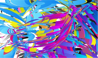 Parlak renkli küçük parçacık patlaması içeren soyut iniş sayfası şablonu. Spor müziği sosyal medya düzeni. Dış uzay hareketli optik sanat dinamik arka planı. Gelecekçi vektör.