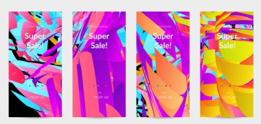 Parlak renkli küçük parçacık patlaması ile soyut sosyal medya şablonu. Spor müziği sosyal medya düzeni. Dış uzay hareketli optik sanat dinamik arka planı. Gelecekçi vektör.