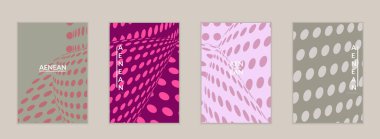 Görsel bozulma etkisiyle soyut yarım ton uçucu şablonu. Optik sanat geçmişi. Çarpık üç boyutlu uzay. Düz arkaplan üzerinde daireleri olan gelecekçi vektör illüstrasyonu