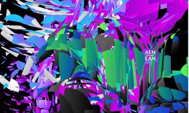 Parlak renkli küçük parçacık patlaması içeren soyut iniş sayfası şablonu. Spor müziği sosyal medya düzeni. Dış uzay hareketli optik sanat dinamik arka planı. Gelecekçi vektör.