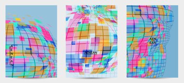 Kare piksel mozaik şekli bozulmuş. Şeffaf gecekonducular dinamik hareket etkisi yaratır. Soyut hava balonu vektör arkaplanı.