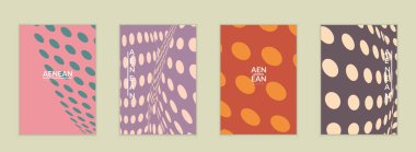 Görsel bozulma etkisiyle soyut yarım ton uçucu şablonu. Optik sanat geçmişi. Çarpık üç boyutlu uzay. Düz arkaplan üzerinde daireleri olan gelecekçi vektör illüstrasyonu