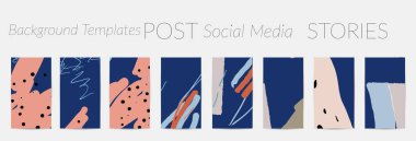 Sosyal medya için yaratıcı altyapılar. Düzenlenebilir hikaye şablonları. El çizimi ile Pastel sosyal medya uygulamaları için promosyon arka planlarını karalar.