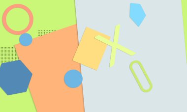 Soyut kağıt kesimi üst görünüm. Kağıt kesikli arka plan şablonu geometrik şekiller düz ve 3D gerçekçi gölge ile yatıyordu. Pastel renkler. Vektör sancak kağıt biçimi.