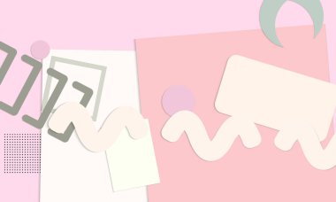 Soyut kağıt kesimi üst görünüm. Kağıt kesikli arka plan şablonu geometrik şekiller düz ve 3D gerçekçi gölge ile yatıyordu. Pastel renkler. Vektör sancak kağıt biçimi.