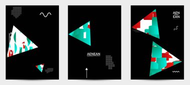 Siyah üzerine parlak renkli çizgilerle dolu üçgenli soyut uçuş şablonları. Geometrik şekilli dinamik modern tasarım. Basit renkli fütürist elementler.