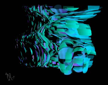 Küçük şeffaf parçacık patlamasından oluşan soyut fütürist şekil. Optik sanat geometrik arka planı ve yüksek hareket hızı. Siyaha izole edilmiş gelecekçi vektör illüstrasyonu