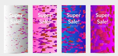 Soyut küçük parlak parçacıklar gradyan üzerinde hareket ediyorlar. Bozuk gradyan çizgileri olan dinamik modern tasarım. Disko müziği arka planı için vektör tasarımı. Müzik görselleştirmesinin renkli sesi.