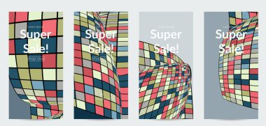 Kare piksel mozaik şekli bozulmuş. Düz retro renklerin üzerine siyah tel çerçeve. Soyut hava balonu vektör arkaplanı.