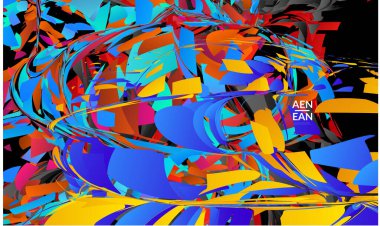 Parlak renkli küçük parçacık patlaması içeren soyut iniş sayfası şablonu. Spor müziği sosyal medya düzeni. Dış uzay hareketli optik sanat dinamik arka planı. Gelecekçi vektör.