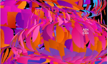 Parlak renkli küçük parçacık patlaması içeren soyut iniş sayfası şablonu. Spor müziği sosyal medya düzeni. Dış uzay hareketli optik sanat dinamik arka planı. Gelecekçi vektör.