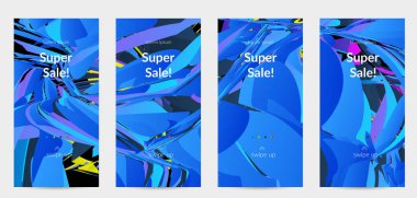 Parlak renkli küçük parçacık patlaması ile soyut sosyal medya şablonu. Spor müziği sosyal medya düzeni. Dış uzay hareketli optik sanat dinamik arka planı. Gelecekçi vektör.