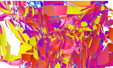 Parlak renkli küçük parçacık patlaması içeren soyut iniş sayfası şablonu. Spor müziği sosyal medya düzeni. Dış uzay hareketli optik sanat dinamik arka planı. Gelecekçi vektör.