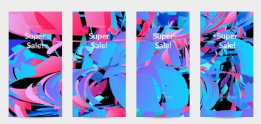 Parlak renkli küçük parçacık patlaması ile soyut sosyal medya şablonu. Spor müziği sosyal medya düzeni. Dış uzay hareketli optik sanat dinamik arka planı. Gelecekçi vektör.