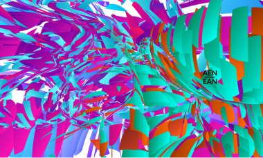 Parlak renkli küçük parçacık patlaması içeren soyut iniş sayfası şablonu. Spor müziği sosyal medya düzeni. Dış uzay hareketli optik sanat dinamik arka planı. Gelecekçi vektör.